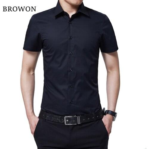 BROWON Brand New Formal Shirt Men Short Sleeve Shirt Turn Down Color Slim Fit Casual Shirt Plus Size M-5XL Camisa Masculina
