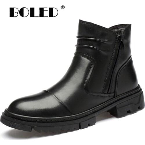 Full Grain Leather Men Boots Handmade Warm Autumn Winter Boots Men Waterproof Outdoor Ankle Snow Boots