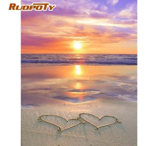 RUOPOTY Beach Sunshine Heart Landscape Picture By Numbers Kits For Adults Unique Gift Hand Paint On Canvas Acrylic Painting Arts