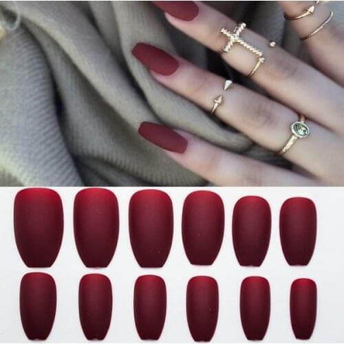 24Pcs/Set Matte False Nail Tips Press On Nails Design Full Cover Nail Art Frosted Tips For Fake Nails For Extension Accessories