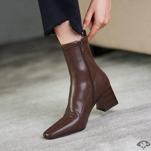 2021 autumn and spring new Korean retro square toe thick heel stretch short boots female high-heeled Martin boots for Women