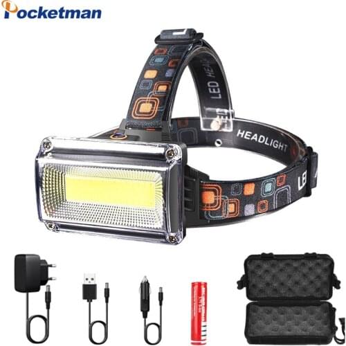 New 10000LM Super Bright COB LED Headlight Waterproof Headlamp DC Rechargeable Head Light Head Torch with 18650 Battery