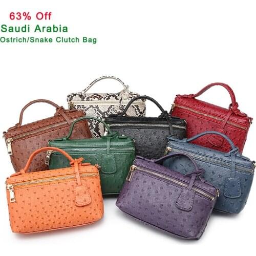 Factory Wholesales Ostrich Clutch Bag Leather Handbag Chain Leather Clutch Tote Shoulder Bag Eleagnt