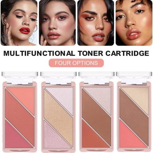 3-in-1 Makeup Palette Multi-Functional Contour & Highlight & Blush Palette Waterproof Long-Lasting Makeup for Women