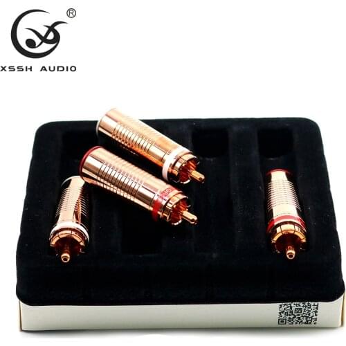 4pcs XSSH audio RED05R gift box packing metal shell HIFI DIY red pure copper Audio Video Male RCA Plug Connector Jack