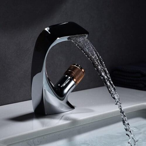 Bathroom Basin Faucets Solid Brass Hot & Cold Sink Mixer Crane Taps Single Handle Deck Mounted Creative Chrome & Rose Gold