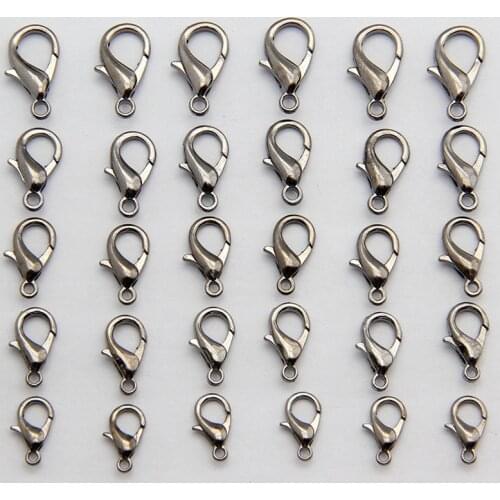 10/12/14/16mm 50pcs/lot Fashion Jewelry Findings Lobster Clasps Hooks Gunblack for DIY Necklace Bracelet Chain Jewelry Making