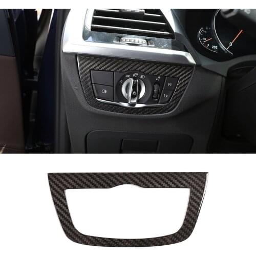 100% Real Carbon Fiber Car Headlight Switch Button Cover Trim Frame Sticker For BMW X3 X4 G01 G02 2018-2021 Interior Accessories