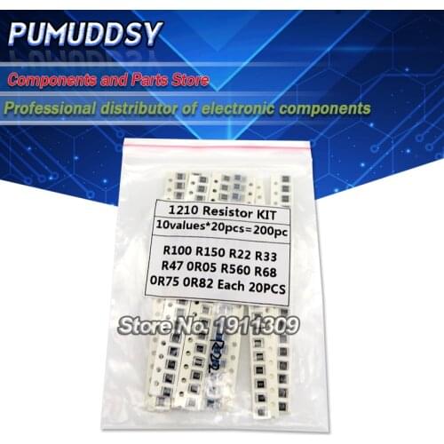 200PCS 5% 1210 SMD resistors assorted kit set ,10 valueX20PCS=200PCS 0R82 0R75 R68 R560 0R50 R47 R33 R22 R150 R100