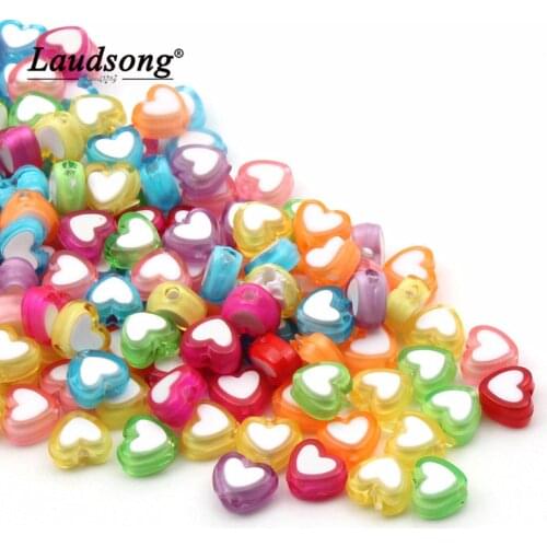 50PCS 8MM Acrylic Material Random Color Matching love Heart Beads DIY Jewelry Making Spacers Beads Accessories