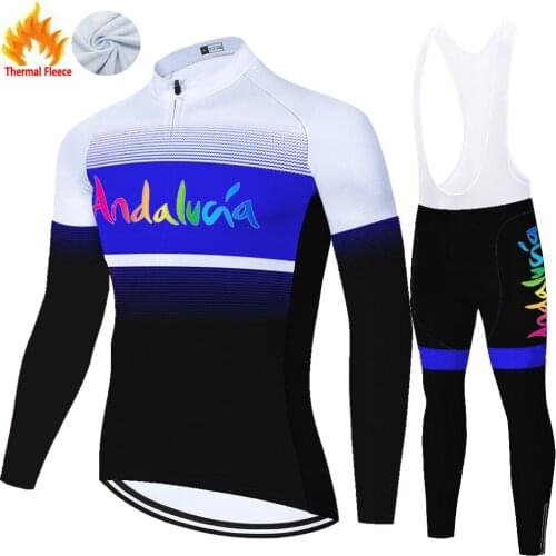 Andalucia Winter Thermal Fleece Conjunto Velo Homme Masculino Jersey Camiseta Ropa Hombre Maillot Ciclismo Completo Ciclismo