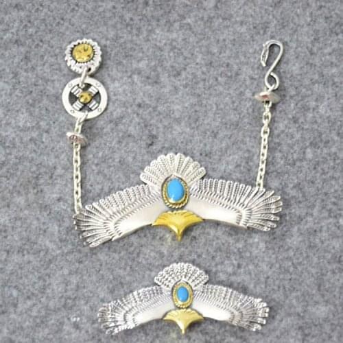 Handmade Pure Silver Blue Takahashi Kagura goros Turquoise Couple Bracelet Personality Trend Men Women Jewelry