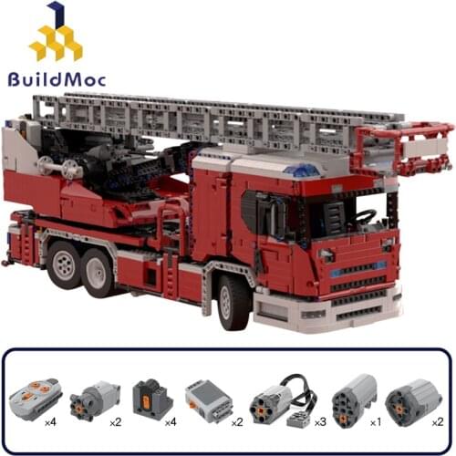 Buildmoc Rescue Truck MOC-60361 Scanias L Fire Engine with Turntable Ladder Full RC Vehicle Technical Motor Building Blocks Toys