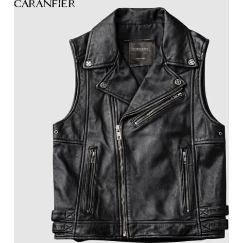 CARANFIER Fashion Jacket Retro Mens Cowhide Vests Brand Angel Motorcycle Biker Sleeveless Jacket Male Genuine Leather Vests 4XL