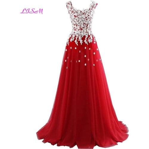 V-Neck Long Red Prom Dresses 2021 Sweet White Appliques Princess Dress Tulle 3d Flowers Evening Gowns Wedding Party Dress