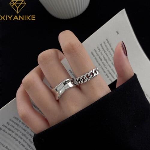 XIYANIKE 925 Sterling Silver Geometric Irregular Bumps Chain Ring Female Simple Retro Handmade Jewelry Birthday Couple Gifts