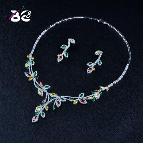 Be 8 Exquisite Wedding Party Jewelry Set Leaf Shape High Quality AAA CZ Bridal Necklace Earring Fashion Jewelry Bijoux FemmeS370