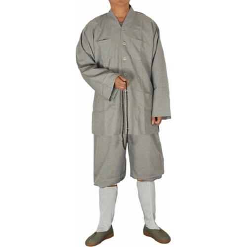 Shanghai Story Mens Chinese Short Gowns Suits Shirt + Pants Set Shaolin Temple Zen Buddhist Monk Robe Outfit Kung Fu Uniform