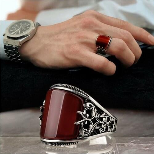 Mens Ring 925 Sterling Silver Turkish Handmade Jewelry Agate Aqeeq Stone