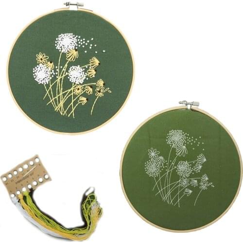DIY Embroidery Kit Plant Dandelion Pattern Printed Flower Cross Stitch Embroidery Hoop Needlework Sewing Art Painting Home Decor