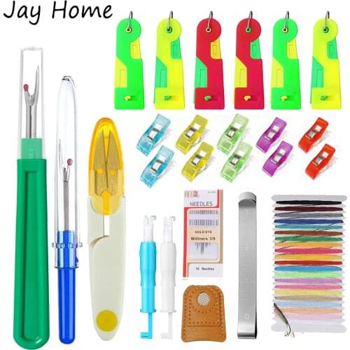 19pcs Sewing Sets Automatic Needle Threader & Hand Sewing Needles & Seam Ripper Sets & Sewing Clips for Quilting Accessories