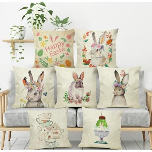 1Pcs Happy Easter Pattern 45*45CM Cushion Cover Watercolor Rabbit Polyester Decorative Home Sofa Car Throw PillowCover Home