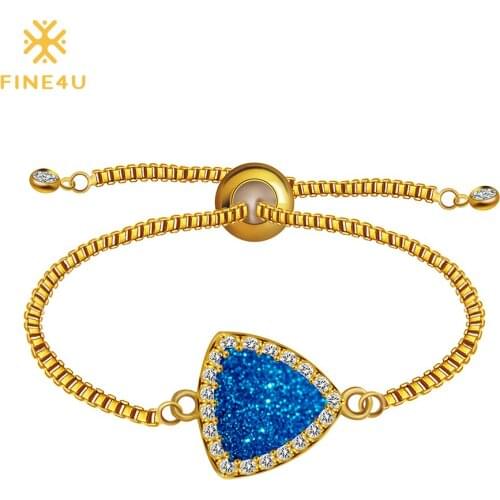 2018 New FINE4U B018 Natural Druzy Stone Strand Bracelet For Women Chain Link Bracelet Bridal Wedding Jewelry