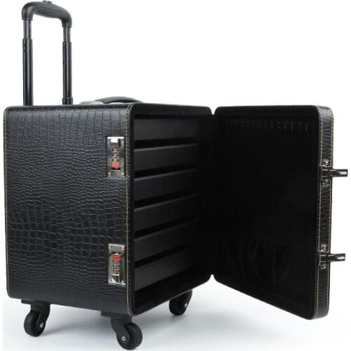 New PU leather trolley jewellery box, special suitcase for business customization, exhibition jewellery box with password lock