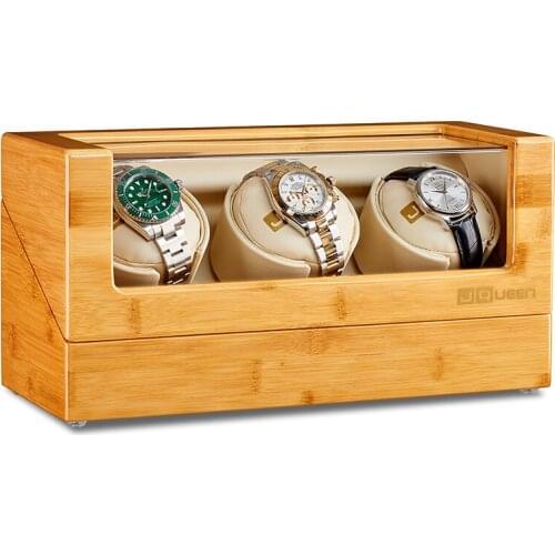 Bamboo Wood Automatic Watch Winder 3+0 Wood Storage Display Case Box for Mechanical Watch