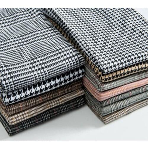 Woolen Plaid Check Fabric Thick Flannel Winter Tweed Brushed Grid Fabrics For Sewing Coat Blazer Suits Tissus 50X150CM