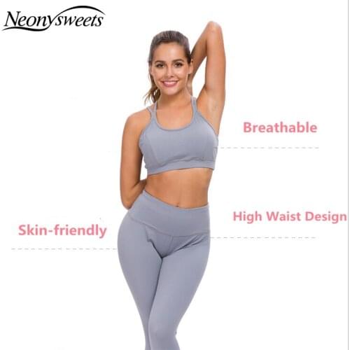 Neonysweets Sport Outfit Women Set Active Wear Female Cross Beauty Back Top Set Sport Bra For Sexy Women Elastic Athletic Pants