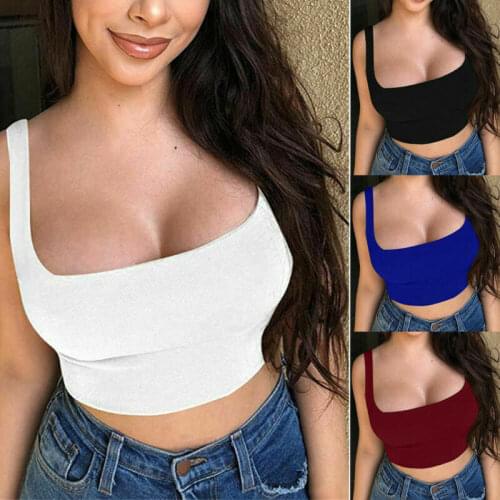 Sexy Women Solid Strappy Tank 2020 Vest Crop Top Summer Beach Party Sleeveless Slash Neck Tanks Woman Girls Bralette Tank Top