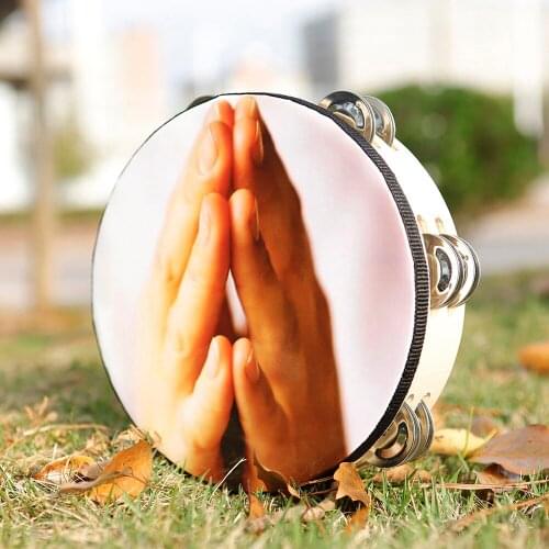 M MBAT 8 Inch Tambourine Percussion Instrument Music Gift for KTV Party Portable Hand Drum with Jingle Bells Educational Toys