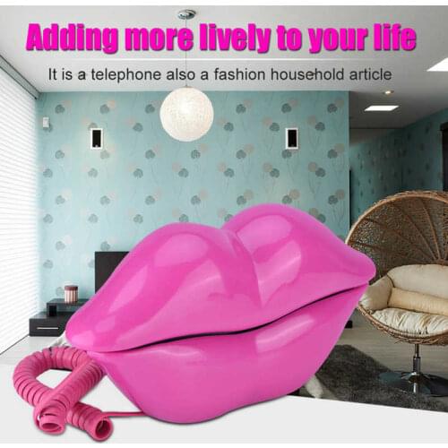 Funny Rose Red Lip Plastic Telephone Wire Landline Phone Home Decoration telephone