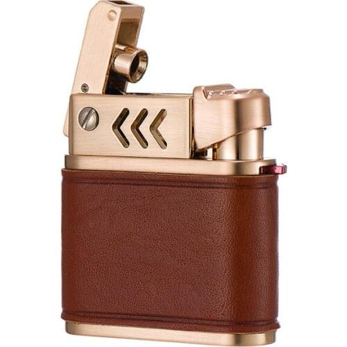 Chief Luxury Copper Flint Kerosene Lighter Refillable Handmade Genuine Leather Cigarette Cigar Torch Lighter Smoking Accessories