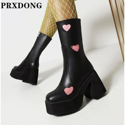 Top Qulaity Women Boots 2022 New Fashion Autumn Winter Black Mid Calf Boots Thick High Heels Platform Dress Casual Shoes 35-43