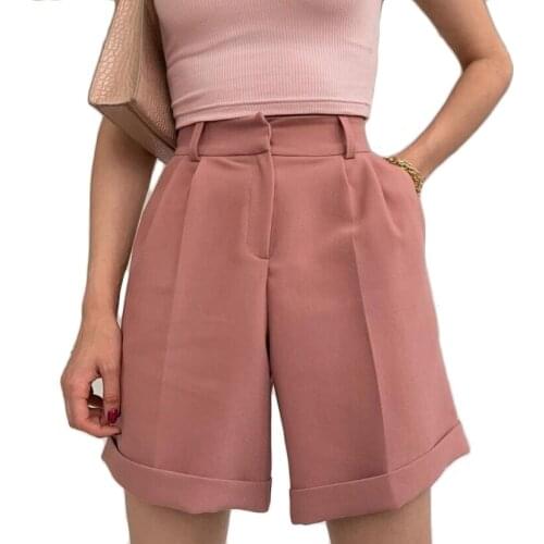 Womens Short Pants with Pockets Fashion Solid Color Loose Office Lady Trousers Summer Female Pant