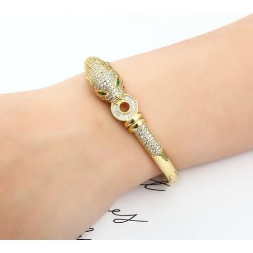 Leopard Womens Bangles Bracelets Copper Zirconia 18K Gold Plated Adjustable Open Bracelet Multicolored Crystal Gold Bangle