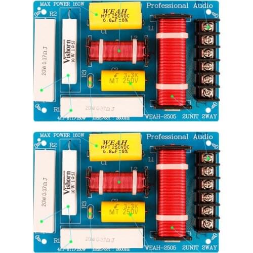 2PCS 200W 2 Way Speaker Filter Circuit Treble Bass Frequency Divider Home 2600Hz Theater Hifi Stereo Audio Crossover Filters DIY
