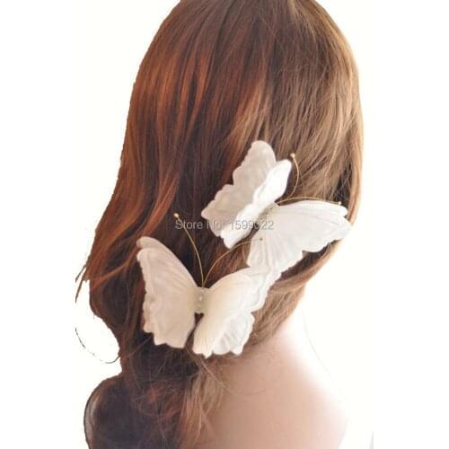 2pcs/lot White Butterfly Hair Clip Wedding Bride Hair Accessories Barrettes Vintage Bridal Flower Headpieces Photography Props