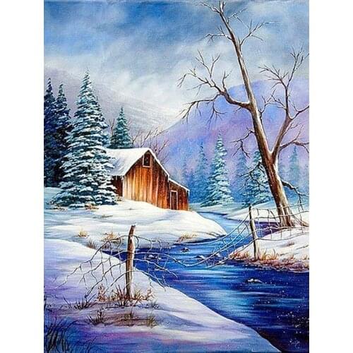 Snow scenery Diamond embroidery circle diamond painting Winter Cross stitch rhinestone for needlework painting home decoration