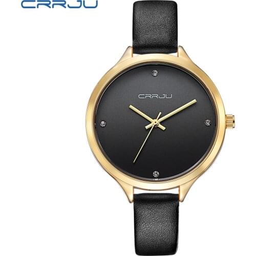 CRRJU Top Brand Ladies Luxury Quartz Sport Gold Women Watch Genuine Leather Wristwatch Relogio Feminino Diamonds Lovers Watches