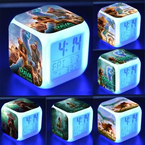 Disney Raya and The Last Dragon Alarm Clock Anime LED Digital 7 Colors Change Clock Kids Bedroom Clocks Wake Up Light Toy Gift