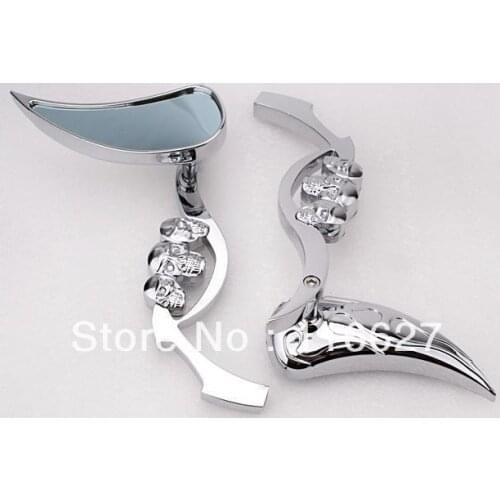 Freeshipping Chrome 3D Skeleton Skull TearDrop Mirror For Kawasaki Ninja ZX6R Vulcan VN 500