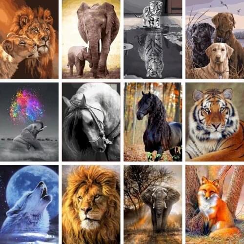 Gatyztory Frame Animals Painting By Numbers Handpainted Kits Elephant Lion Canvas Drawing Acrylic Paints Home Decor Wall Artwork