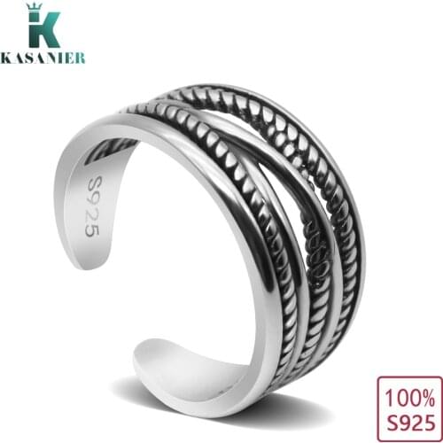 KASANIER 1pcs 100% 925 sterling silver Braiding ring Fashion Design Finger Rings for Women men Party Jewelry Gifts LETTER
