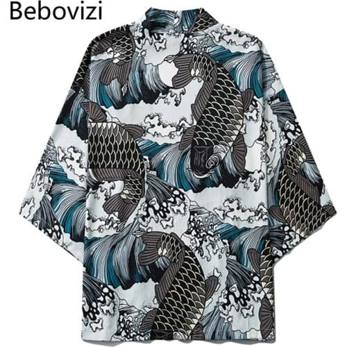 Bebovizi 2020 Japan Carp Print Kimono Men Women Japanese Style Traditional Cardigan Yukata Streetwear Haori Clothes