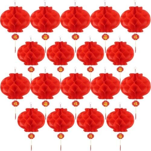 20 Pieces 10 Inch Chinese New Year Red Paper Lanterns Chinese honeycomb balls lampion Hang Lantern Indoor Outdoor Decorations