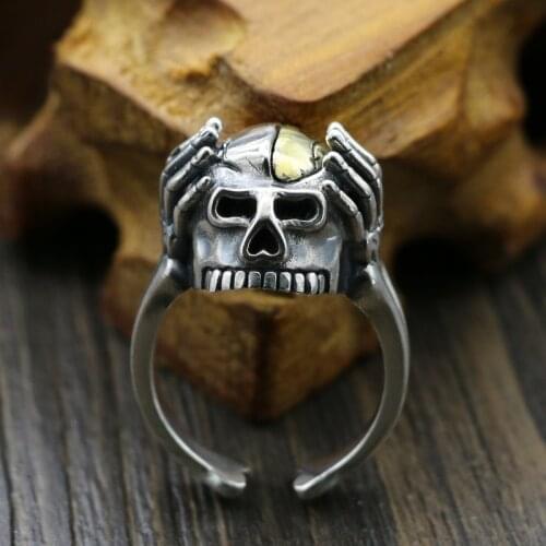 Nightclub trendsetter stylist old male personality retro accessories Sterling Silver Skull Ring punk Silver Ring