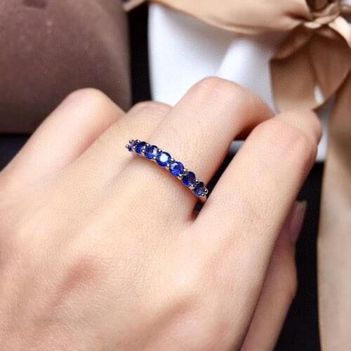Natural blue sapphire gem Ring Natural gemstone ring S925 silver trendy Slender elegant array Row women party gift fine Jewelry